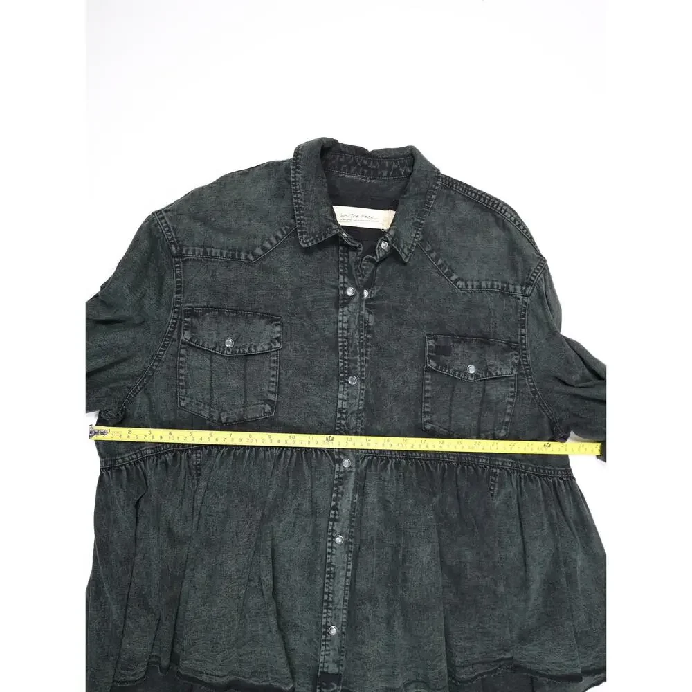 Free People We The Free Washed Black Oversized Peplum Denim Shacket Jacket XL